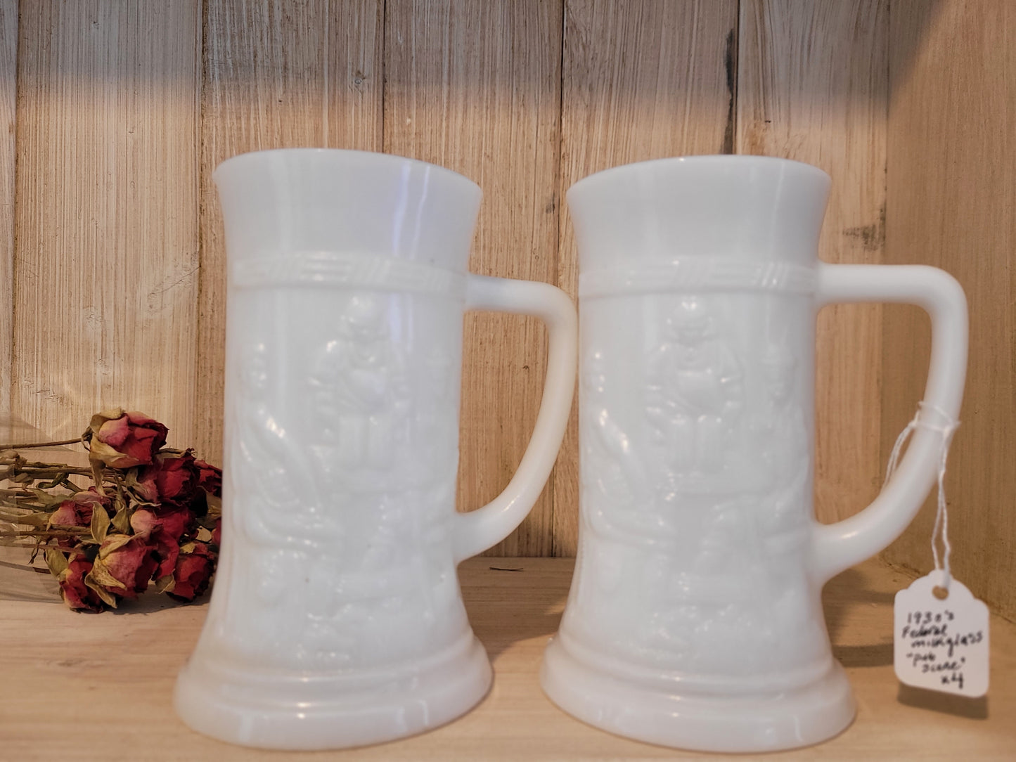 Milk Glass 1930's "Pub Scene" Mugs