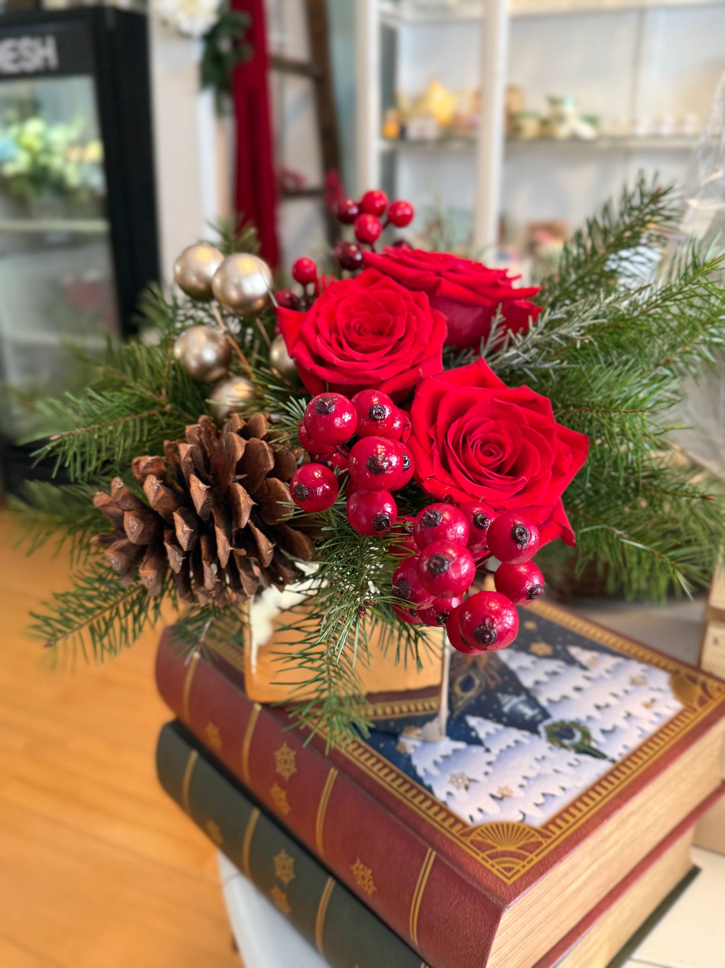 Classic Christmas Rose Centerpiece