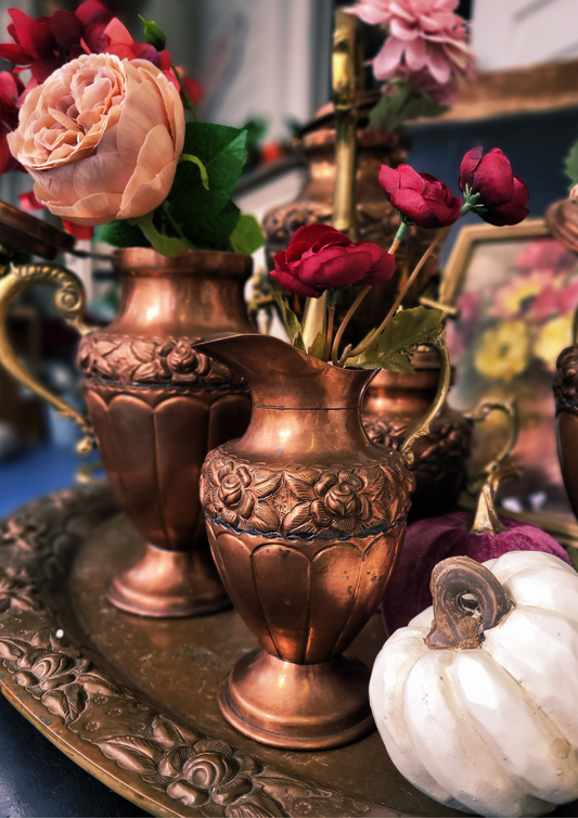 Mexican Six Piece Copper and Brass Tea and Coffee Set.