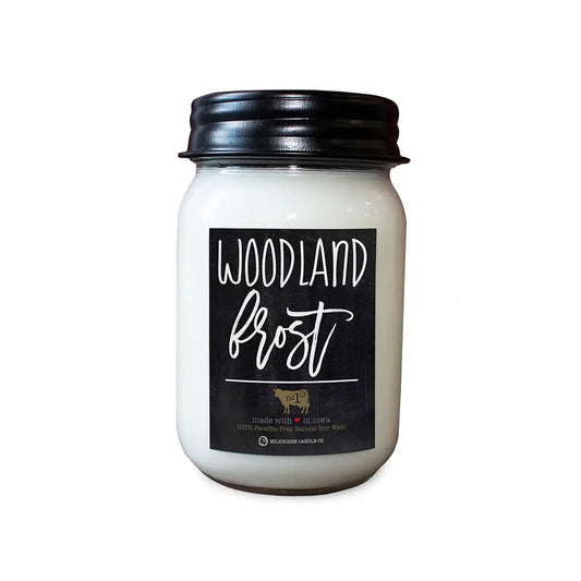 13 oz Mason Jar Candle: Woodland Frost - Milkhouse Candle Co.