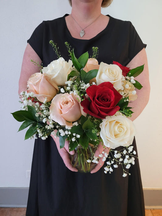 Pastel Valentine (A dozen rose Bouquet in a Vase)