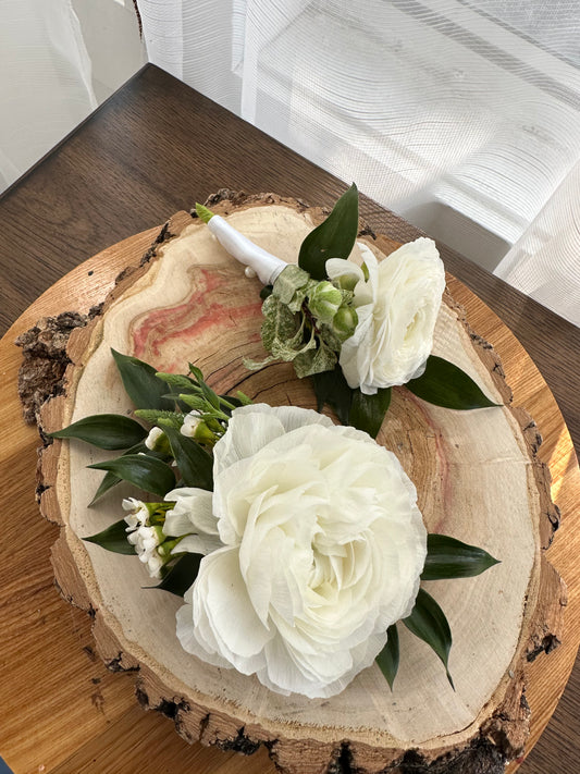Ranunculus Wrist Corsage & Boutonniere Set