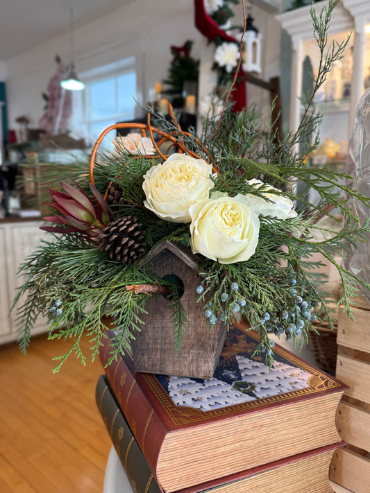 Winter Birdhouse Flowers