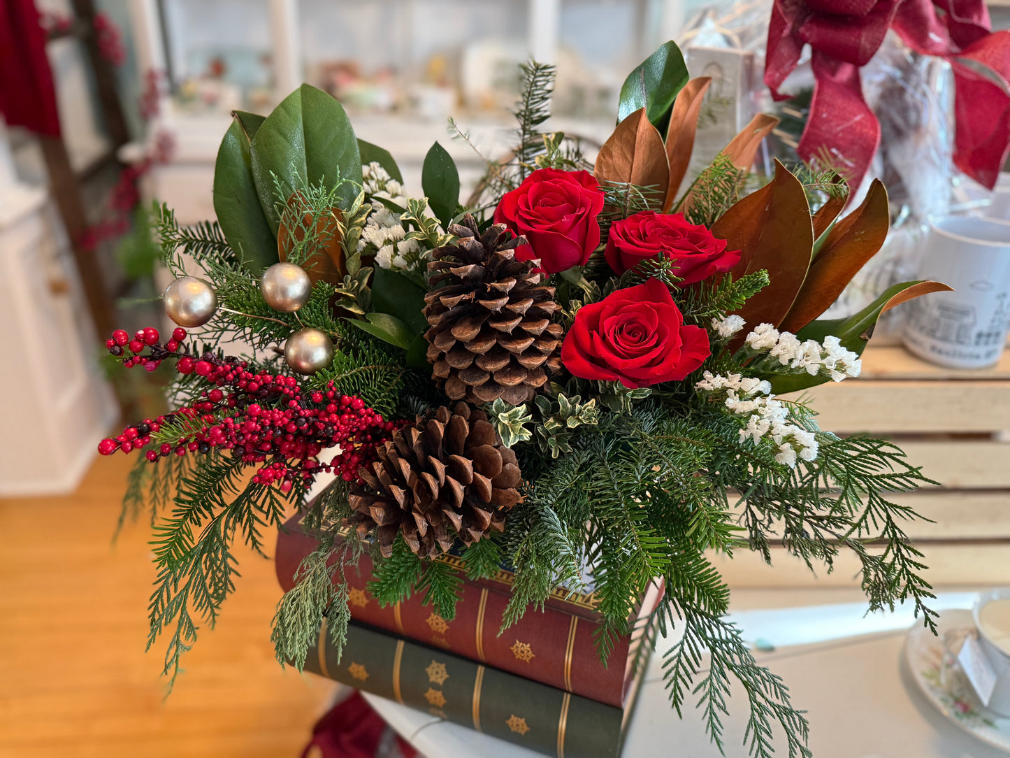 Golden Christmas Boat Arrangement