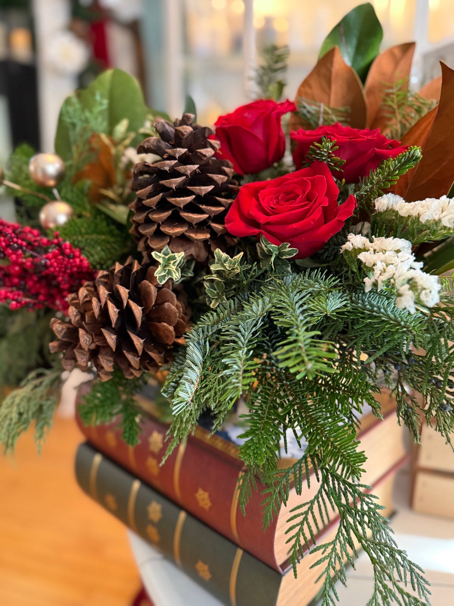 Golden Christmas Boat Arrangement