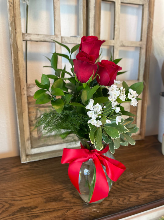 Triple Rose Vase Arrangement