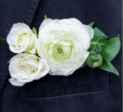 Pocket Floral Boutonniere - White